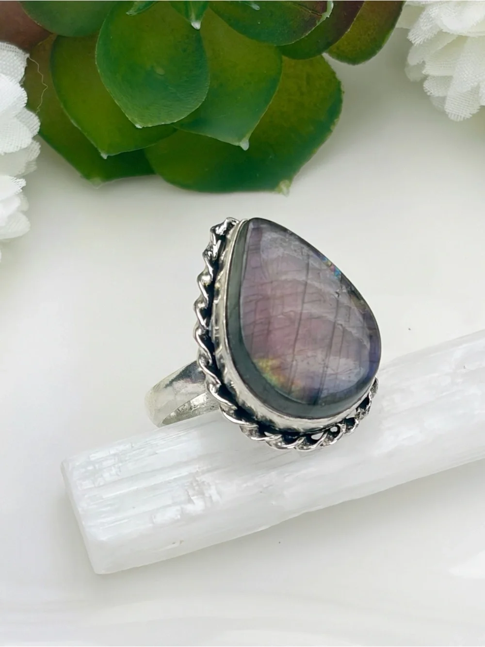Purple Labradorite Ring Size 6.25 6 1/4 Vintage Bobo Style Sterling Silver 925